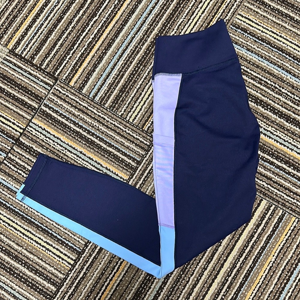 Fabletics PowerHold Blue and Purple Performance Leggings